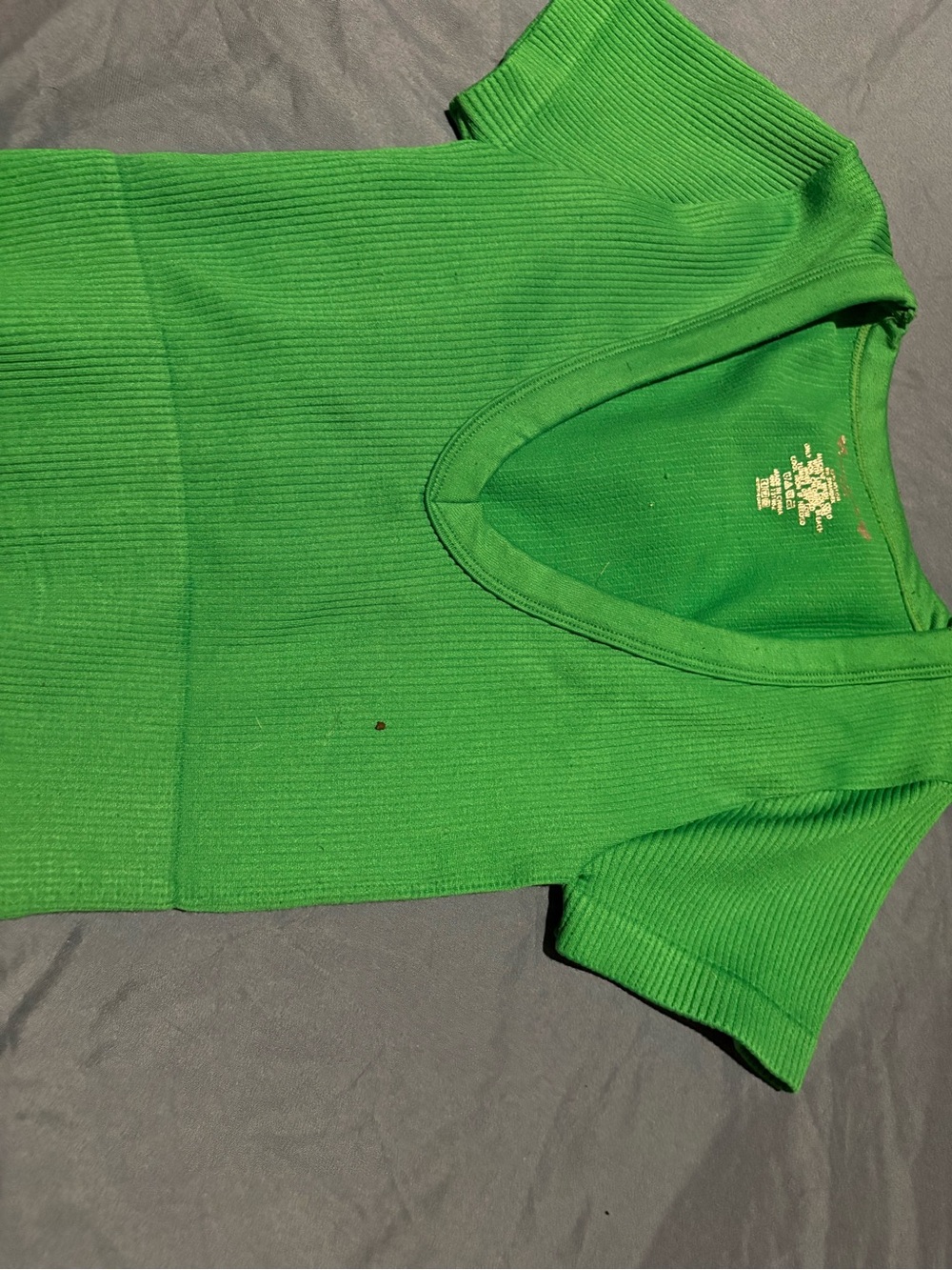 Aeropostale Bright Green Ribbed V-Neck Short Sleeve Top